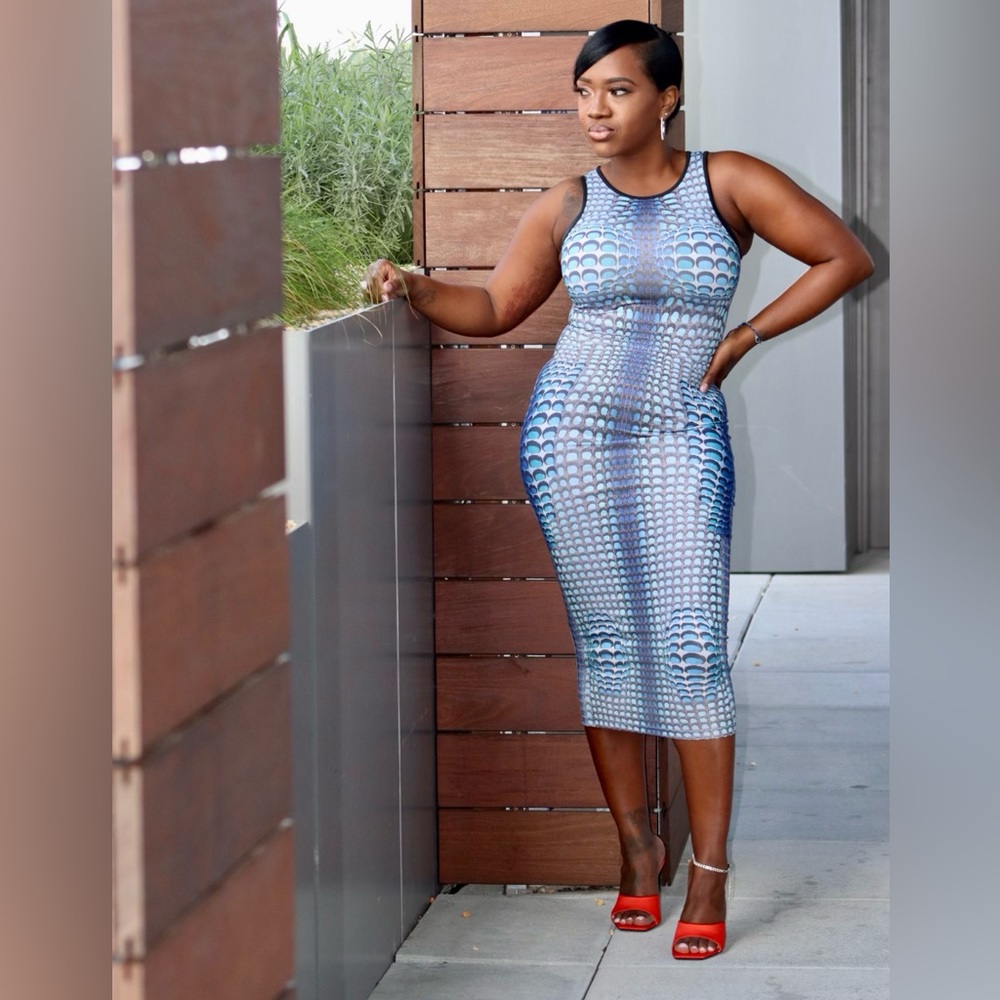 MultiColor Blue Color Blocking Dress